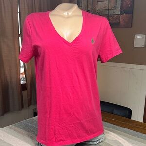 Ralph Lauren Hot Pink V-Neck Polo Tee  Cotton